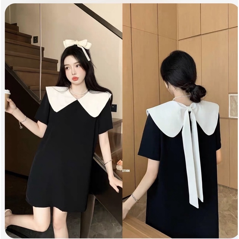 Váy V19, Đầm Suông Phối Cổ Cánh Điệu Mặc Được Hai Kểu Thích Hợp Đi Làm, Đi Chơi