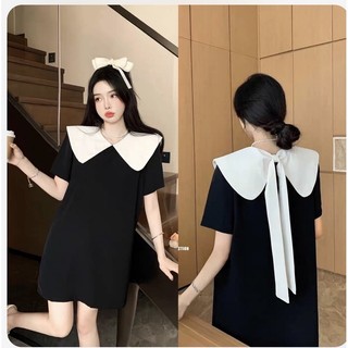 Đầm tiểu thư cổ trắng, váy đũi nơ dây dài tay bồng mặc được hai kiểu