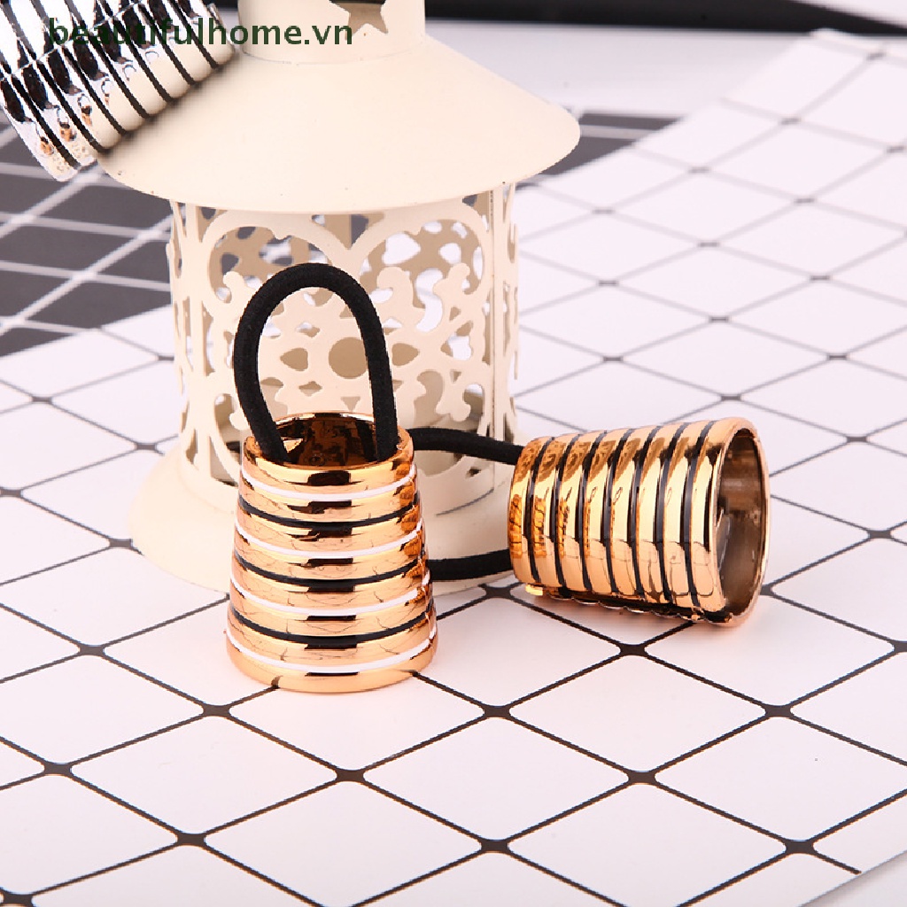 Dây Cột Tóc Đuôi Ngựa Bằng Kim Loại Co Giãn Sang Trọng Cho Nữ