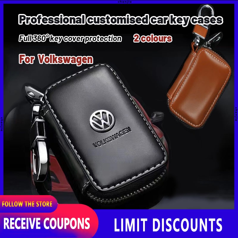 High quality car key case Leather car smart key chain keychain holder metal hook and keyring zipper 