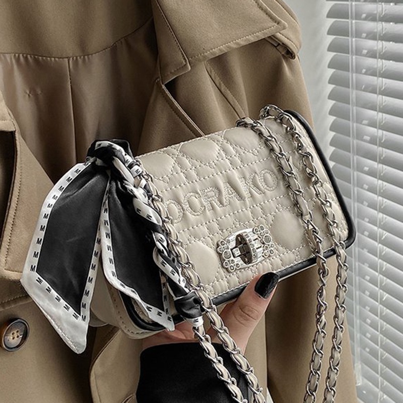 IELGY Túi Đeo Chéo Kẻ Ô Lưới Hình Thoi Phối Dây Xích Thiết Kế Chất Lượng Cao Phong Cách Nước Ngoài Cho Nữ