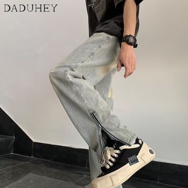 DaDuHey 2023 New Loose Straight All-Match Casual Pants Men's American Retro Fried Street Fashion Washed Words Jeans