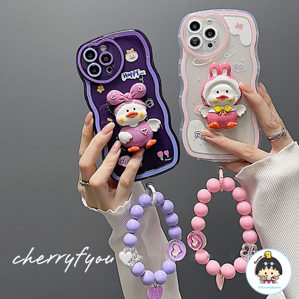 Ốp Điện Thoại TPU Dẻo Họa Tiết Chú Vịt 3D Dễ Thương Chống Sốc Kèm Vòng Đeo Tay Cho IPhone 11 12 13 14 Pro Max 14 Plus