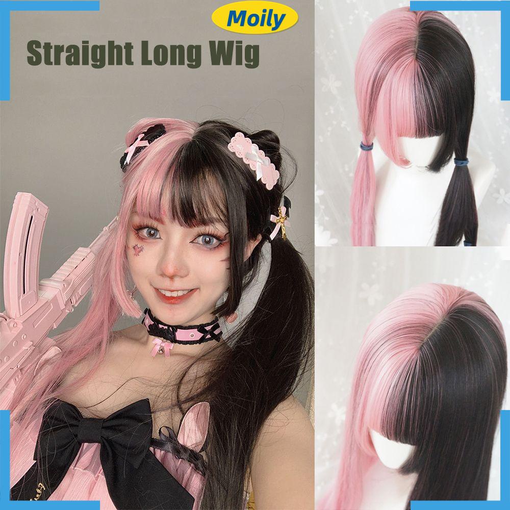Bộ Tóc Giả Thẳng Dài Màu Hồng Và Đen Hóa Trang Lolita Xinh Xắn