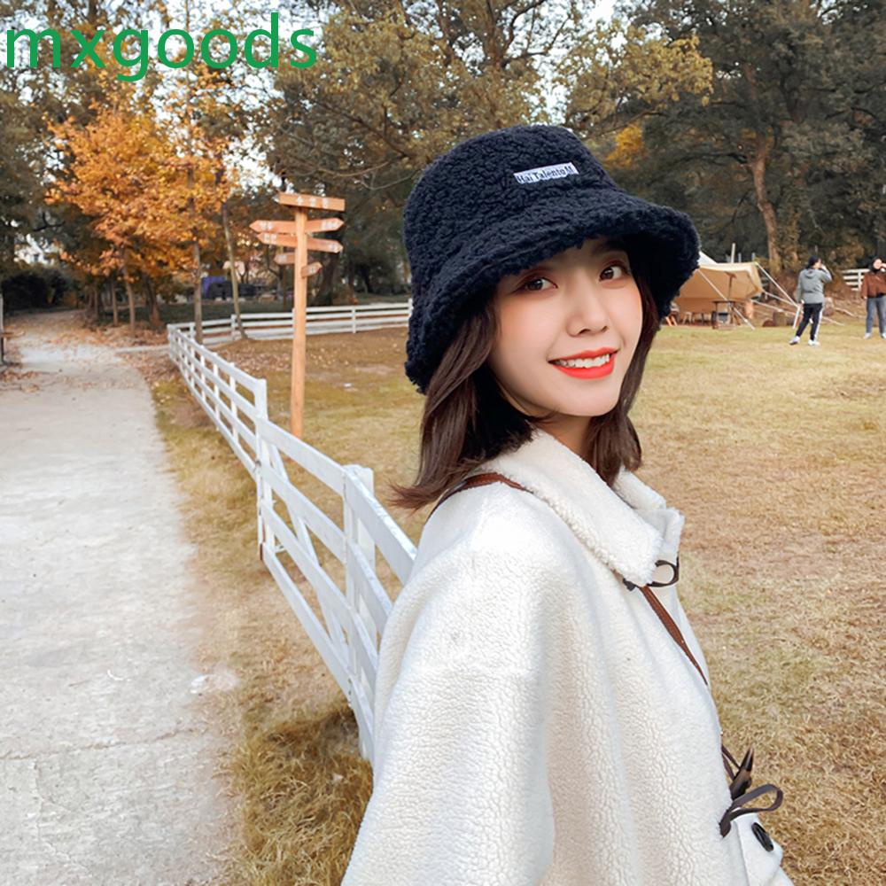 Mũ bucket rộng vành giữ ấm chất liệu cashmere bông xù cho nữ vào mùa đông