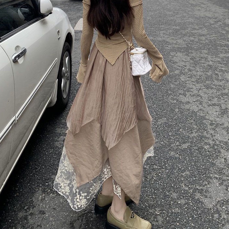 HUIZUMEI Áo Khoác Dáng Dài Phối Chân Váy Dài Lệch Tà Kiểu Phương Tây Cao Cấp Cho Nữ