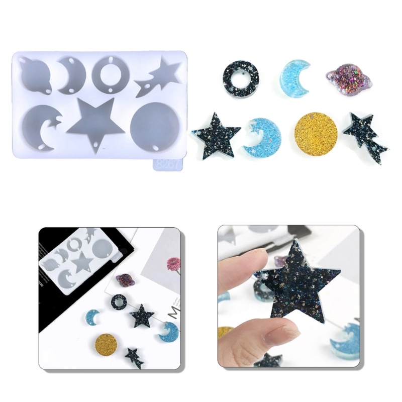 Khuôn Silicone Làm Móc Khóa Hình Chữ Nhật / Mặt Trăng / Ngôi Sao