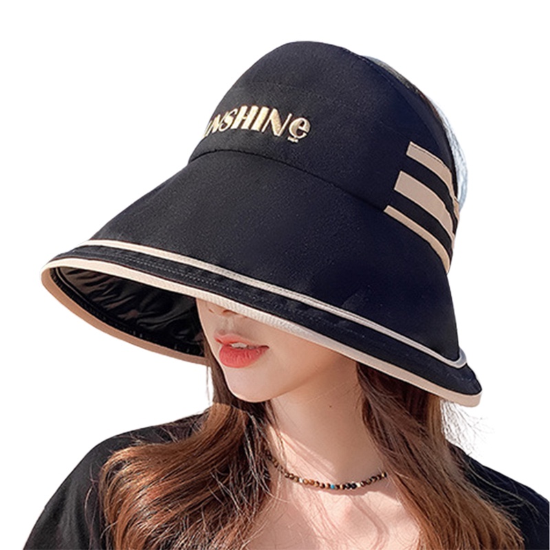 Ygt Mũ Rộng Vành Chống Nắng Tia UV Họa Tiết Kẻ Sọc In Chữ Thời Trang Đi Biển Mùa Hè Cho Nữ