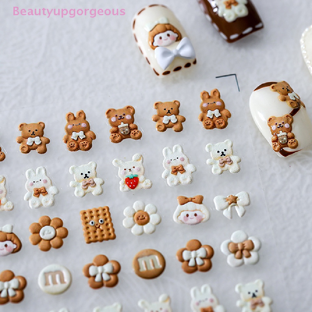 Miếng Dán Trang Trí Móng Tay 5D Hình Gấu / Thỏ / Bánh Quy / Nơ Xinh Xắn