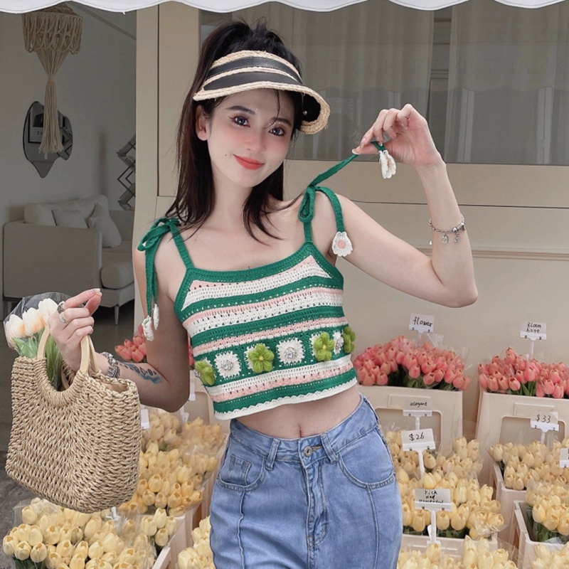 IELGY   Áo hai dây Dệt Kim Khoét Lỗ Thời Trang Cho Nữ