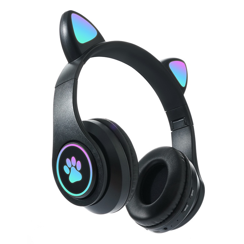 Tai Nghe Bluetooth Không Dây Hình Tai Mèo Dễ Thương Có Đèn LED Phát Sáng Gấp Gọn Được