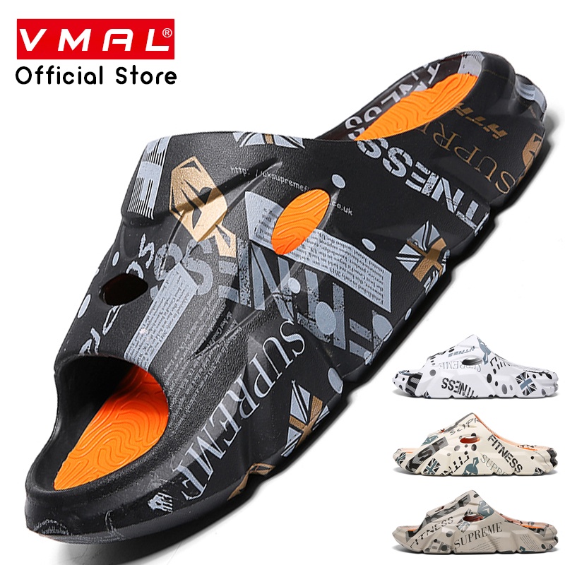 VMAL Men and Women Sandals Summer Beach Soft Thick Sole Print Flat Couple Outdoor Sandals 36-45