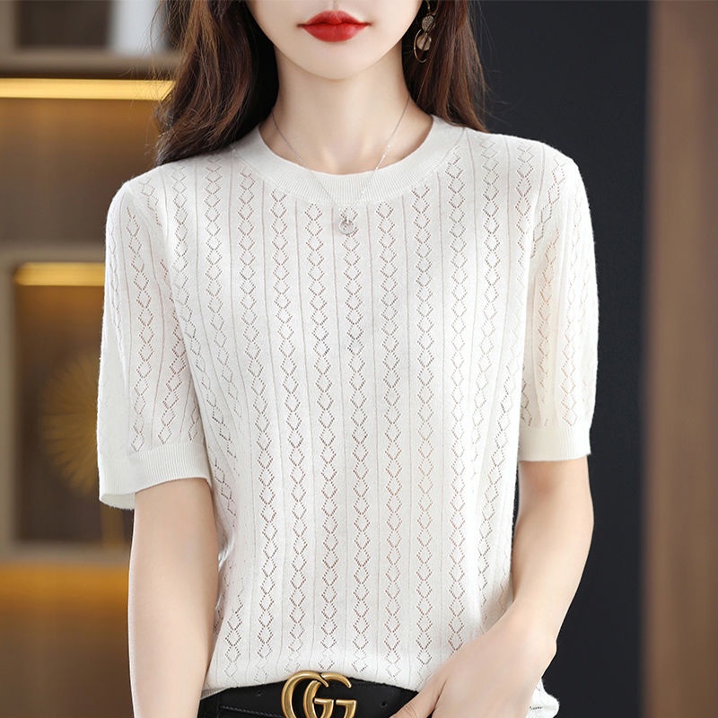 Áo Thun Tay Ngắn Cổ Tròn Bằng Lụa Lạnh Thời Trang Mùa Hè Kiểu Mới Phong Cách Hàn Quốc Cho Nữ