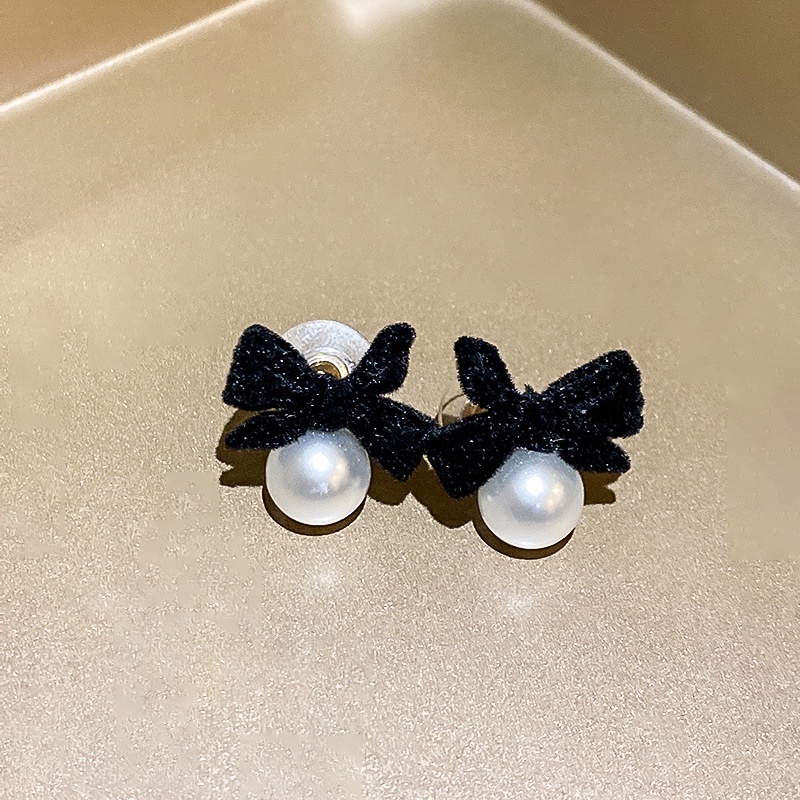 Bông Tai Bạc Hình Nơ Đính Ngọc Trai Đơn Giản Sang Trọng Cho Nữ