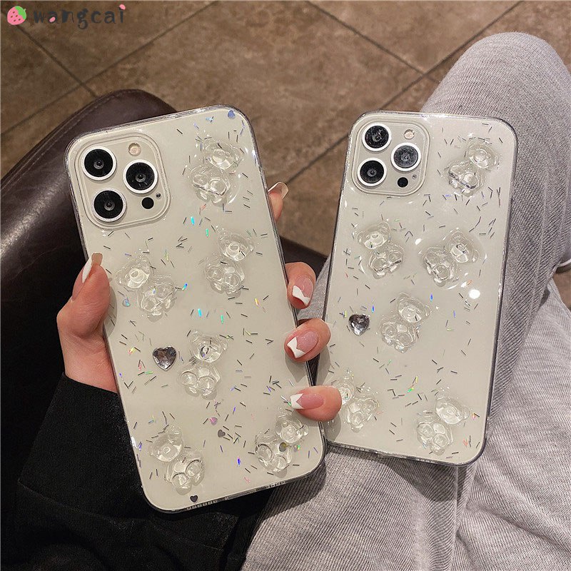 Ốp Điện Thoại Trang Trí Hình Gấu 3D Cho iPhone 14 Plus 13 12 Mini 11 Pro XS Max XR X 7 8 6 Plus