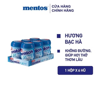 Sing gum không đường Mentos Pure Fresh hương bạc hà hộp 6 hủ