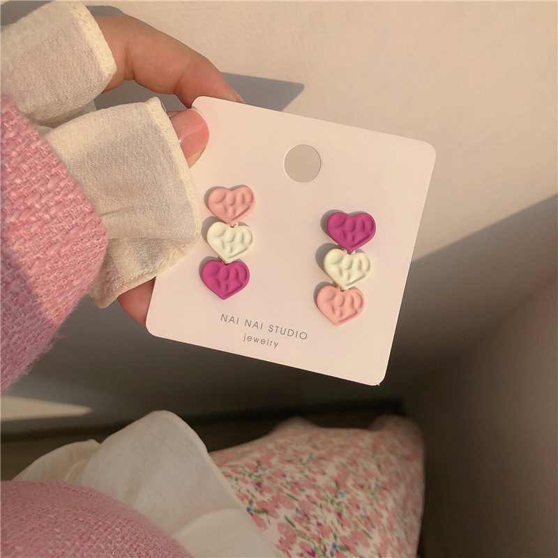 Bông Tai Mạ Bạc 925 Hình Trái Tim Màu Hồng Phong Cách Vintage Thời Trang Mùa Hè Cho Nữ