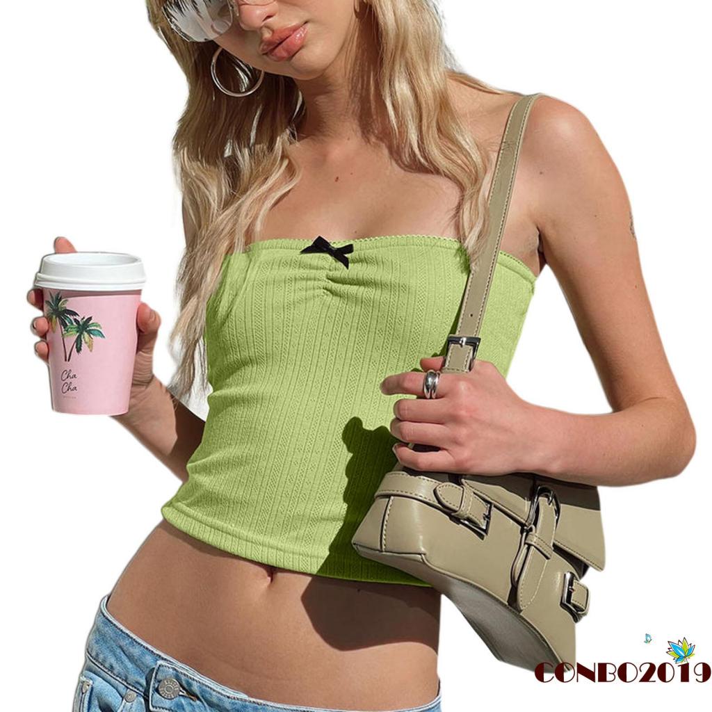 Áo Ống Màu Trơn Đính Nơ Hở Lưng Thời Trang Mùa Hè Cho Nữ