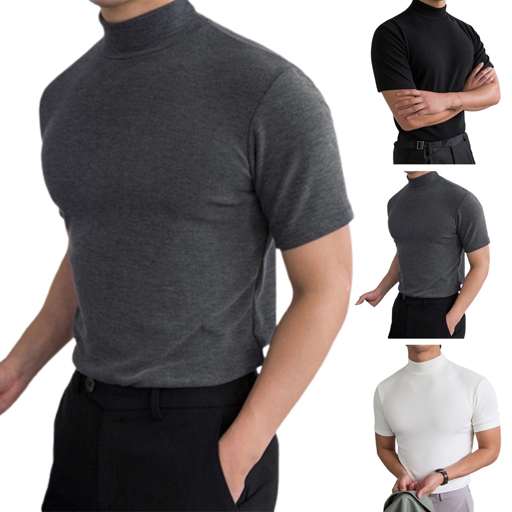 Áo Thun Trơn Cổ Cao Mềm Mại Thoáng Khí Đơn Giản Hợp Thời Trang Cho Nam