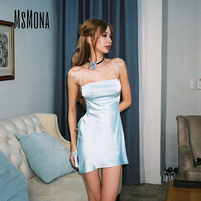 MsMona Đầm Hoa Lưng Cao Màu Trơn Thời Trang 2023 Gợi Cảm Cho Nữ