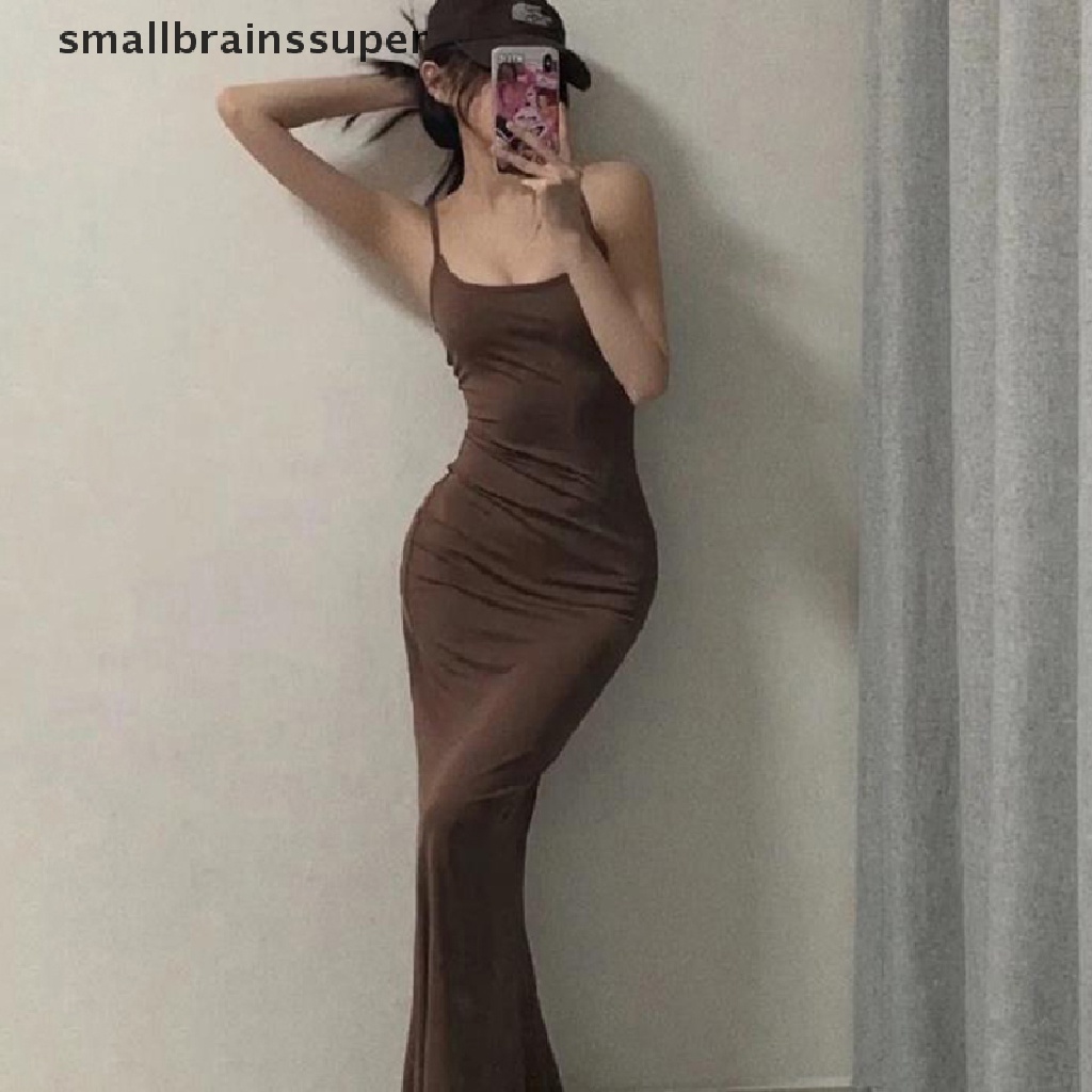 Đầm Maxi Hai Dây Dáng Dài Màu Đen / Hồng Thời Trang Mùa Hè Quyến Rũ Cho Nữ Y2K SBS