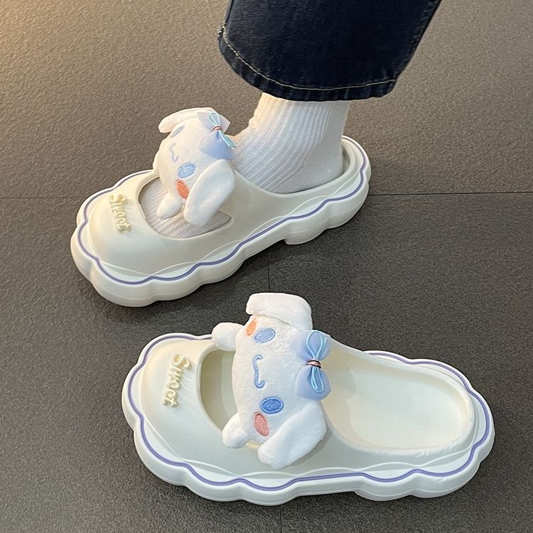 Hỏa Tốc! Dép quai ngang nữ Kuromi Melody Cinnamoroll Pompom Mẫu bánh mì nữ dáng hàn dễ thương mềm mịn💖