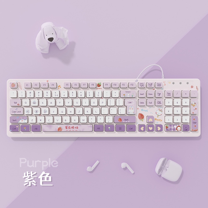 Bàn Phím Dây Không Dây Chơi Game Kawaii Màu Hồng Hoạt Hình Dễ Thương Không Gây Tiếng Ồn Cho Notebook