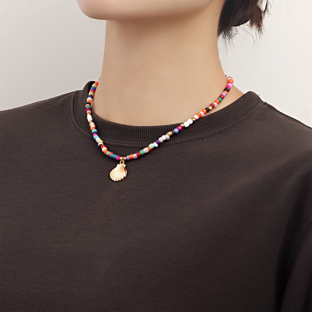 Vòng Cổ Choker Đính Hạt Nhiều Màu Sắc Mặt Hình Vỏ Sò Cỡ Lớn Phong Cách Bohemian Cho Nữ