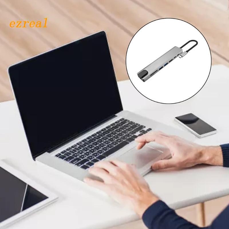 ez 8 in 1 TypeC to HDTV 100Mbps Rj45 Ethernet USB HUB with TF SD Card Slot Reader