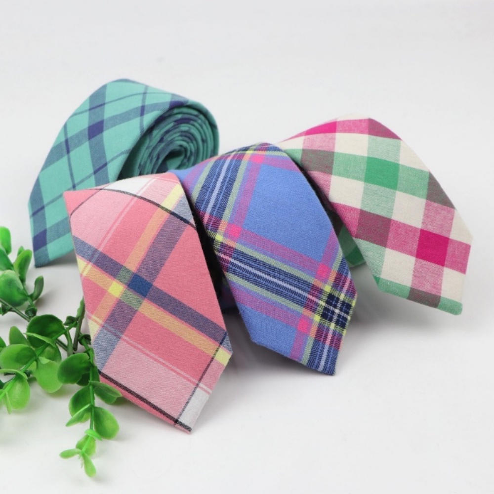 Cà Vạt Cotton Họa Tiết Caro Màu Cầu Vồng Dễ Thương Cho Nam Và Nữ