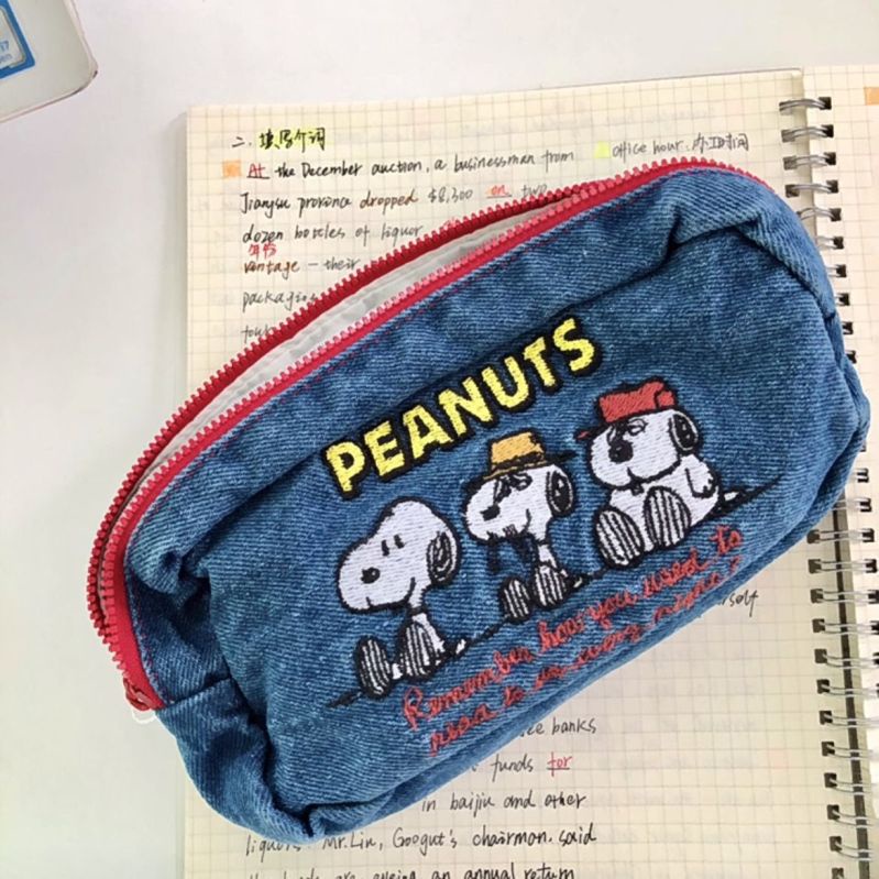Túi Đựng Bút Bằng Vải Denim Sức Chứa Lớn In Hình Cún Hoạt Hình Dễ Thương Có Thể Giặt Rửa Cho Học Sinh