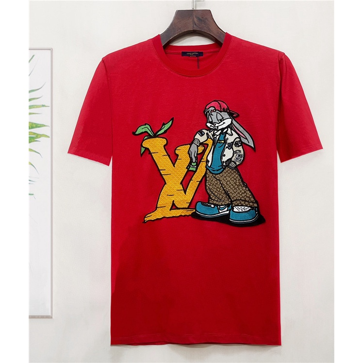 Áo Thun cotton Tay Ngắn Cổ Tròn Thêu Họa Tiết Hoạt Hình Cho Nam Size S-4XL L0uis Vu1tt