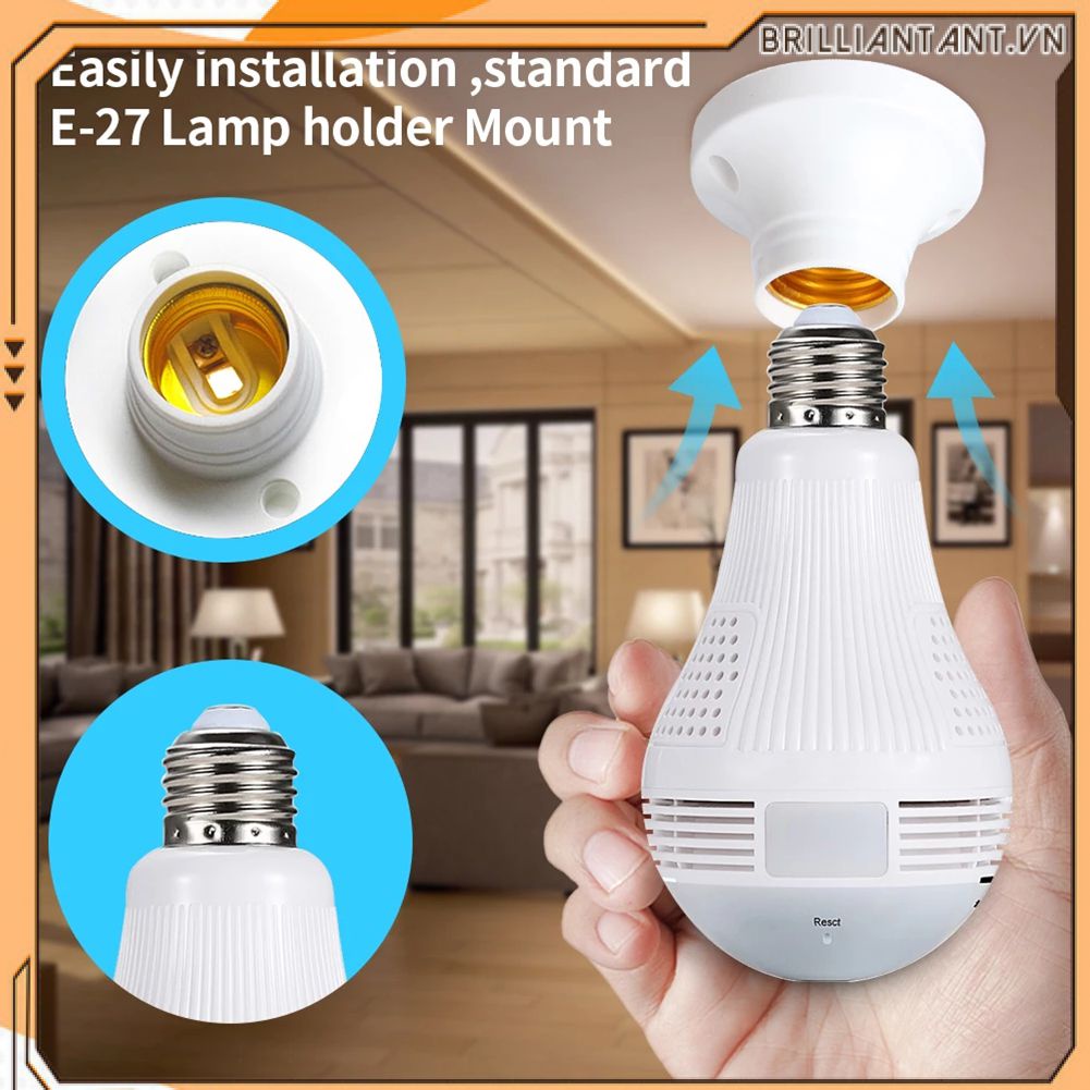 Camera Ip V380 Pro Hd 360 ° Wifi Toàn Cảnh 1080P Camera Cctv Kết Nối Wifi Với Điện Thoại Di Động Có Giọng Nói Giám Sát Video Bóng Đèn Mắt Cá Với Tầm Nhìn Ban Đêm Âm Thanh Ntercom Hai Chiều Bri