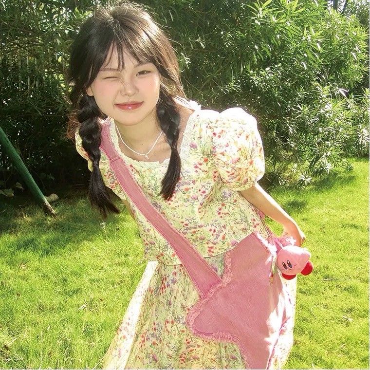 5yby Túi denim y2k Họa Tiết Ngôi Sao Dễ Thương Viền Thô Có Thể Điều Chỉnh Phong Cách ins