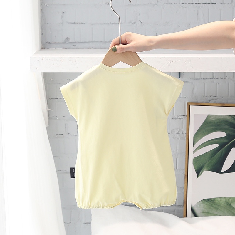 Bộ Áo Liền Quần Bằng Cotton Tay Ngắn In Hoạt Hình Dành Cho Bé Trai Gái 0-2 Tuổi