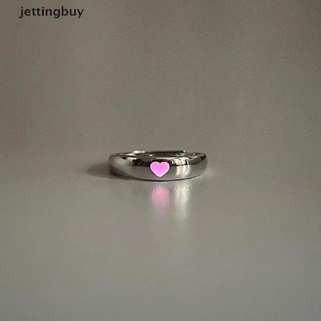 Nhẫn Hình Trái Tim Phát Sáng Trong Bóng Tối Thời Trang Có Thể Điều Chỉnh Màu Bạc / Hồng / Xanh Dương Cho Cặp Đôi Qd