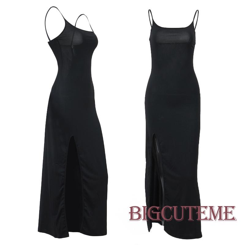 [] - Đầm Dài Sát Nách Cổ Thuyền Lưng Cao Phối Lưới Màu Đen Cho Nữ