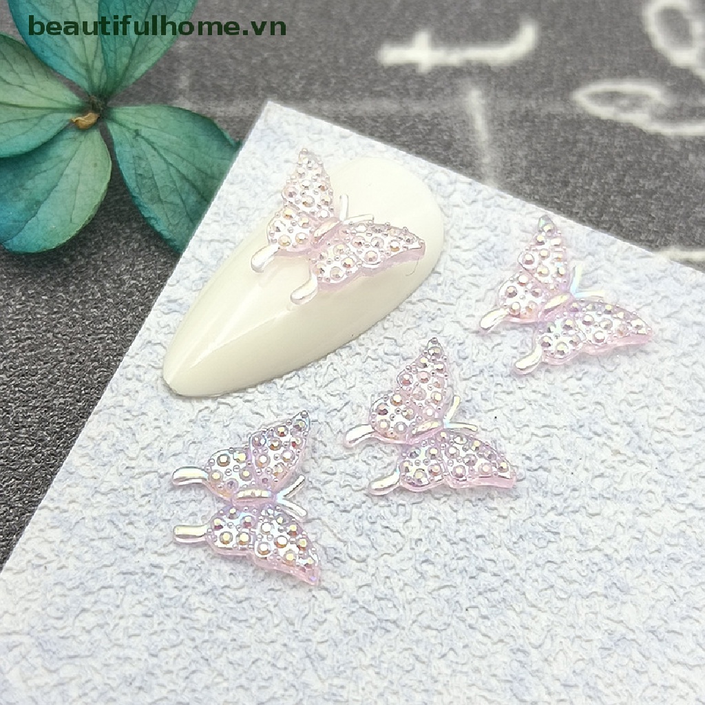 Set 50 Phụ Kiện Trang Trí Móng Tay Hình Bướm 3D Nhiều Màu Sắc Bằng Nhựa Resin
