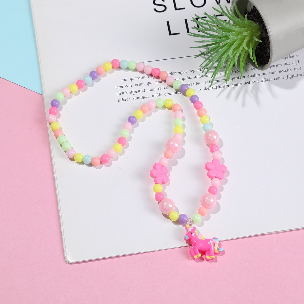 Vòng cổ Hạt Nhựa acrylic Mặt Hình Kỳ Lân Hoạt Hình Nhiều Màu Dành Cho Bé Gái