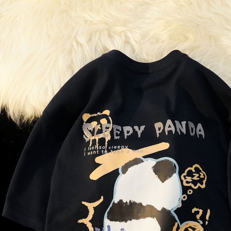 Áo Thun 100% Cotton Tay Ngắn Dáng Rộng Cổ Tròn In Họa Tiết Hoạt Hình Phong Cách Hàn Quốc Thời Trang Mùa Hè Cho Nữ