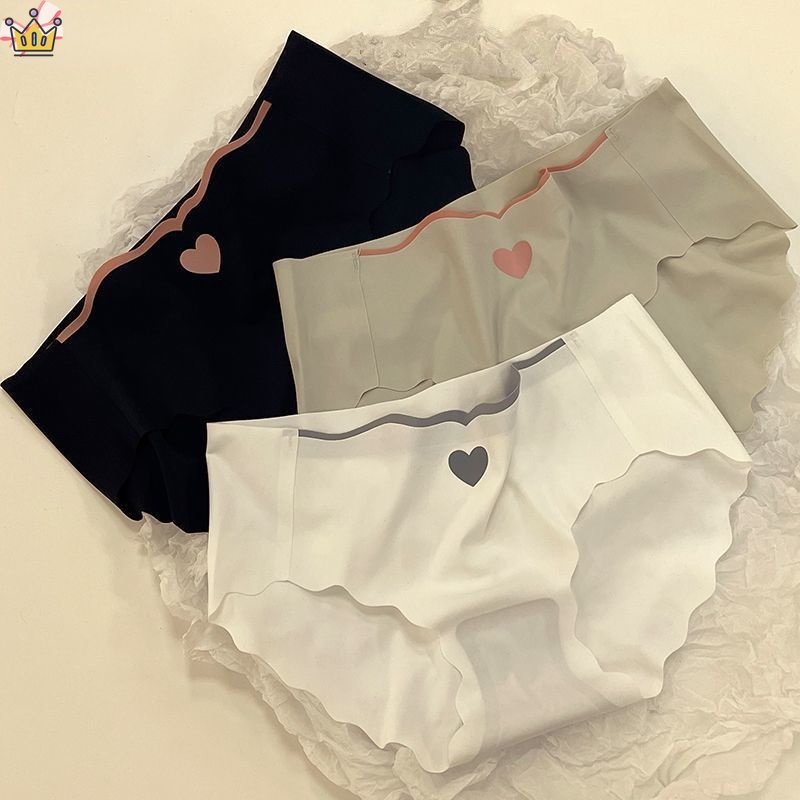 Quần Lót Lụa Lạnh Không Đường May Họa Tiết Trái Tim Dễ Thương Thời Trang Hàn Quốc Cho Nữ ruiyanJP5