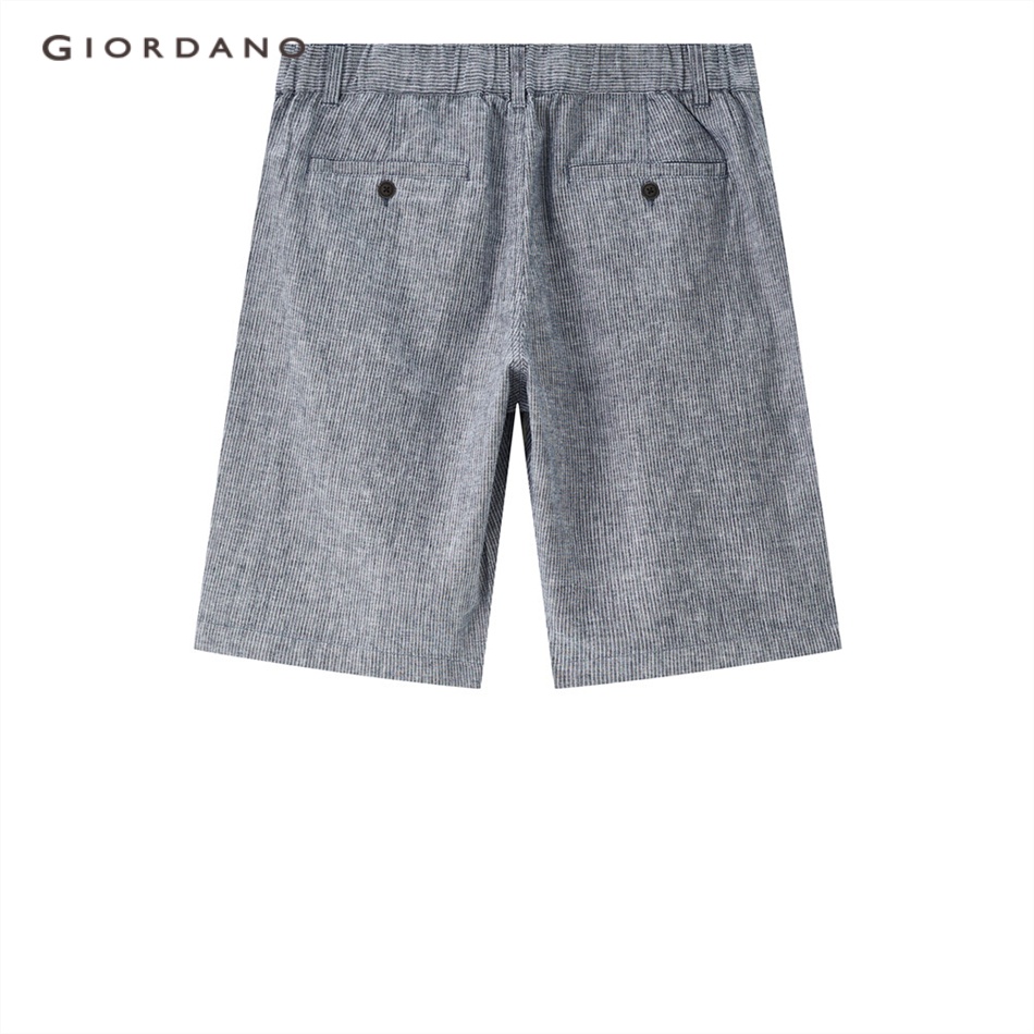 Quần short GIORDANO 01103340 vải linen cotton lưng co giãn 1 nữa thời trang