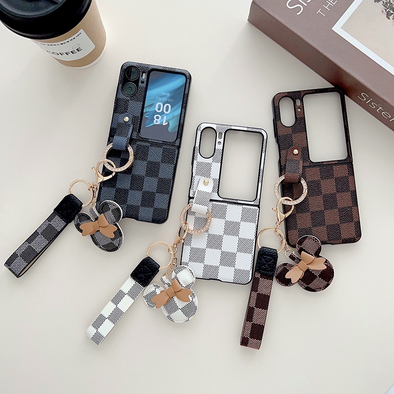 Bao Da Điện Thoại Cứng Nắp Lật Họa Tiết Kẻ Sọc Kèm Móc Khóa Cho oppo find n2