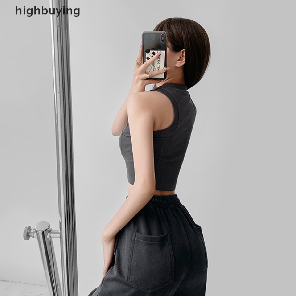 Áo Croptop Sát Nách Cổ Tròn Màu Sắc Đơn Giản Cho Nữ