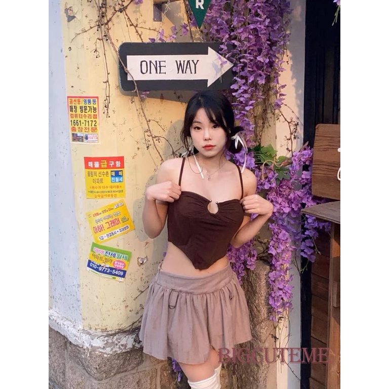 Áo Ống Sát Nách Màu Nâu Khoét Lỗ Thời Trang Quyến Rũ Cho Nữ