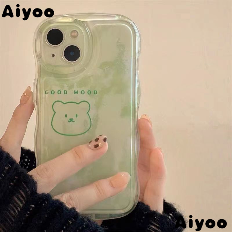 ✅Ốp Điện Thoại Mềm Hình Gấu Màu Xanh Lá Kiểu Mới Cho iPhone14promax 13 12 11 M69N