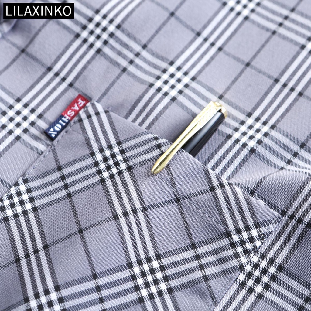 Áo Sơ Mi Cotton Tay Ngắn Có Túi Họa Tiết Sọc Caro 4 Màu Chất Lượng Cao Thời Trang Cho Nam