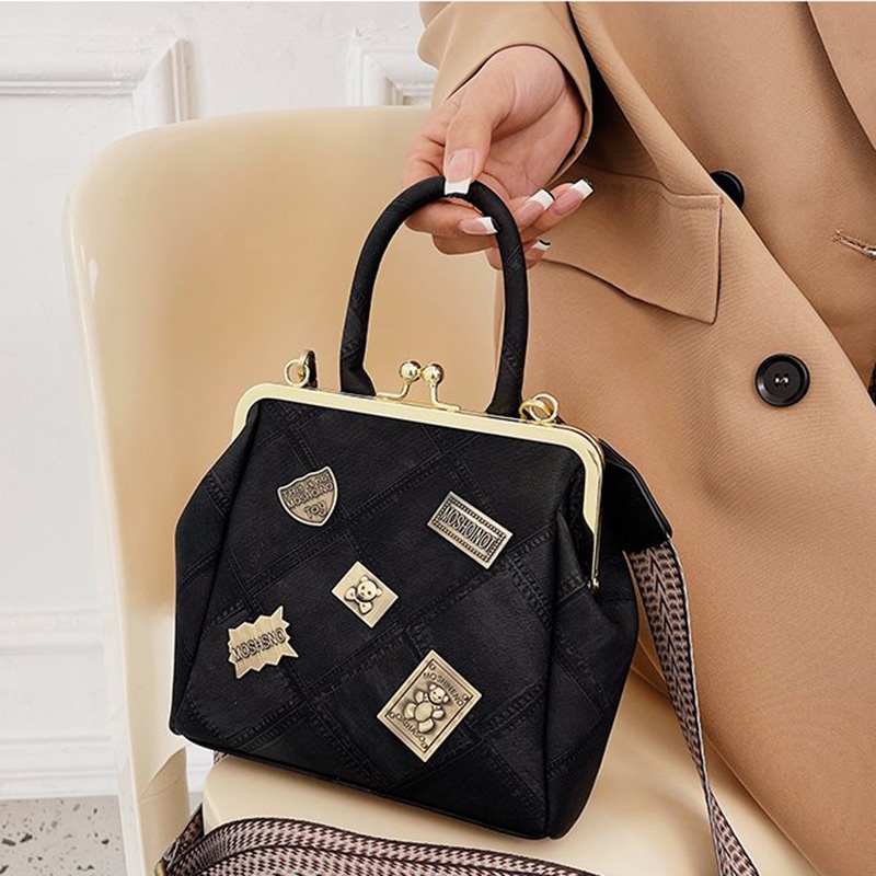 Túi Đeo Chéo Khóa Kẹp Màu Vàng Kim Đơn Giản Cổ Điển Cho Nữ