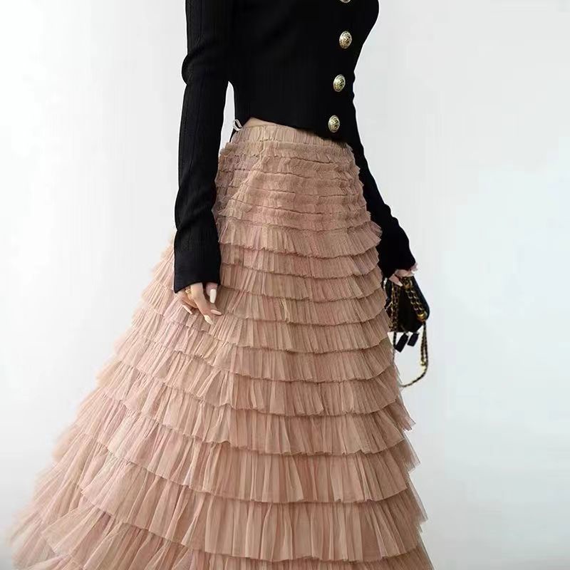 Chân Váy Đuôi Cá Dáng Dài Nhiều Tầng Phong Cách Công Chúa Hàn Quốc Thời Trang Xuân Thu Hàng Mới Chân Váy Xẻ Tà Thiết Kế Xinh Xắn Cho Nữ