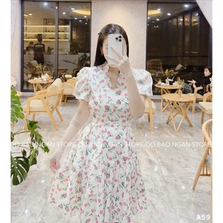 ✨BÁN SỈ✨Đầm hoa hồng cổ V 2 lớp đai rời